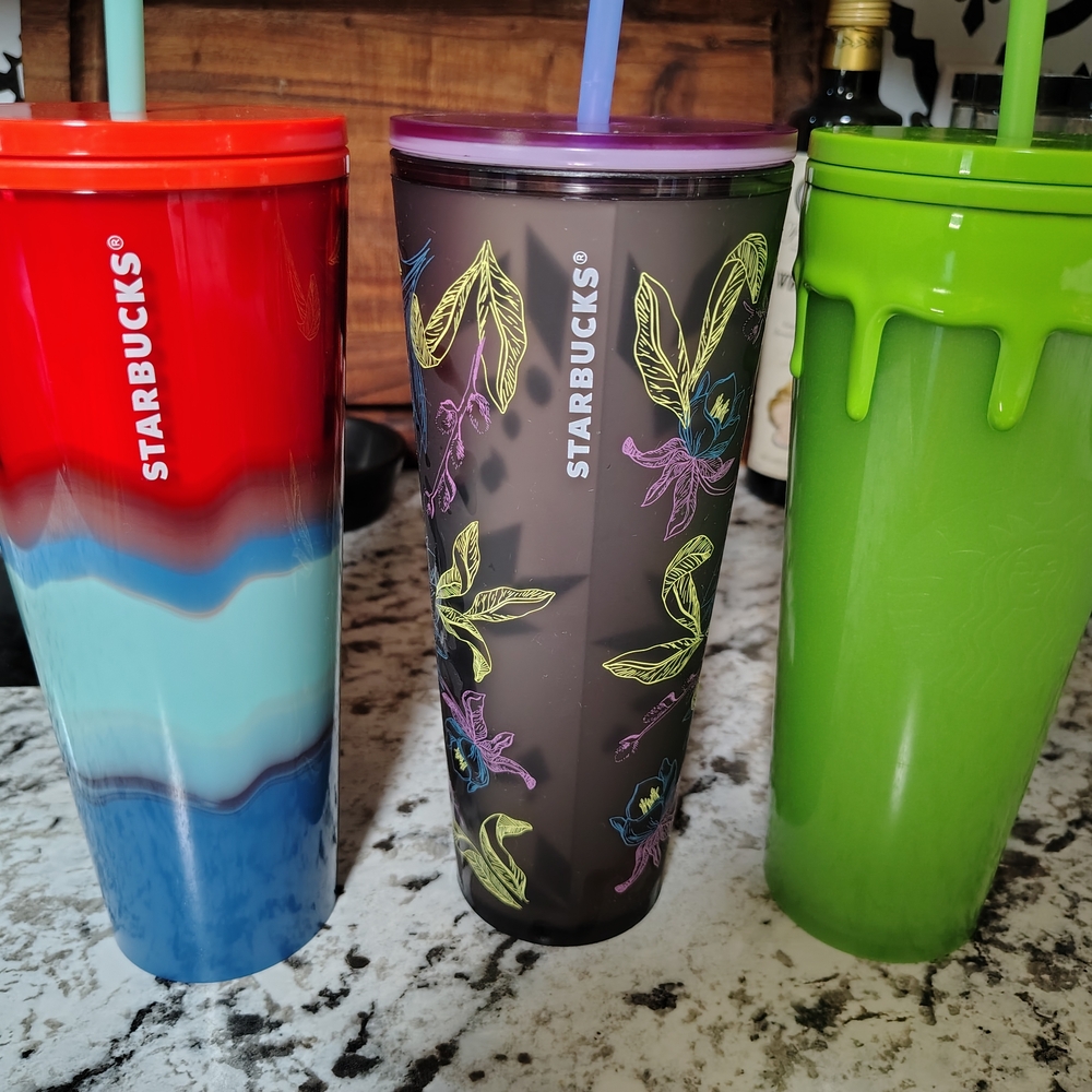 Starbucks Purple Floral Reusable Tumbler with Lid and Straw